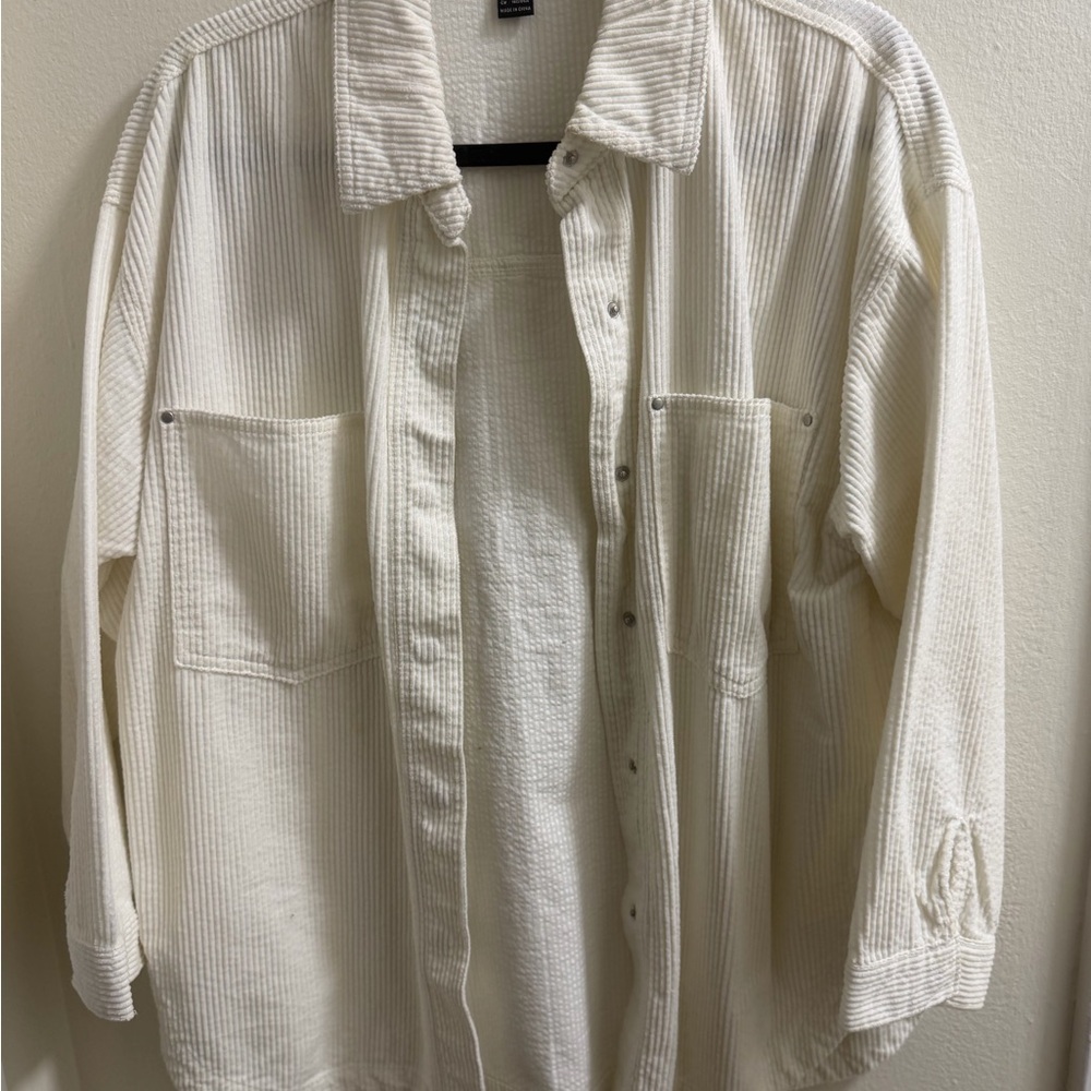 Cream Corduroy Shacket - Casual Overshirt